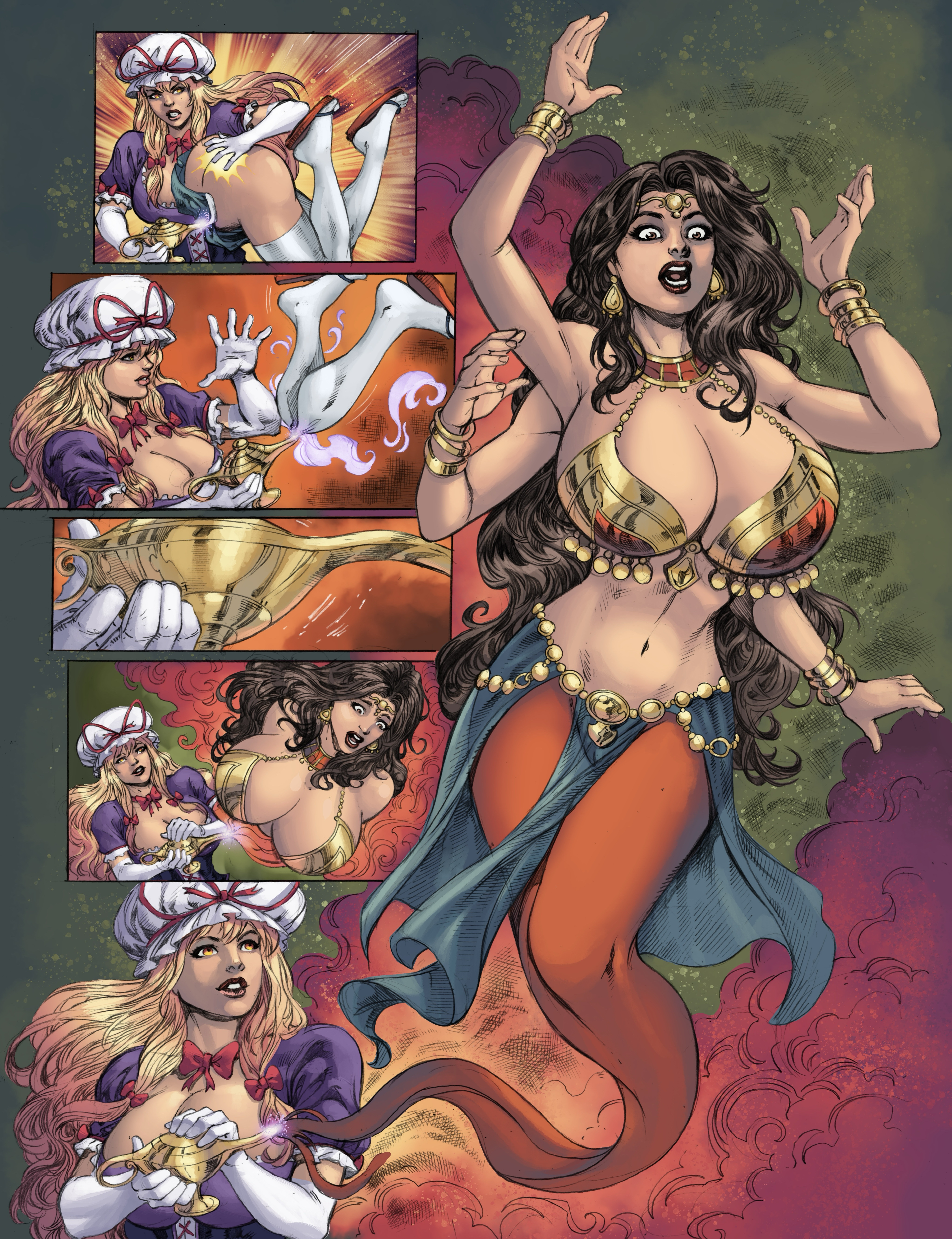 adapted, big, bimbofication, breasts, costume, female, gender transformation, genie, genie girl, genie lamp, genie tail, genie transformation, geniefied, hourglass, huge, light-skinned, magic lamp, marvel, marvel comics, sampleguy, spider-man, superhero, touhou, transformation, voluptuous, yukari yakumo