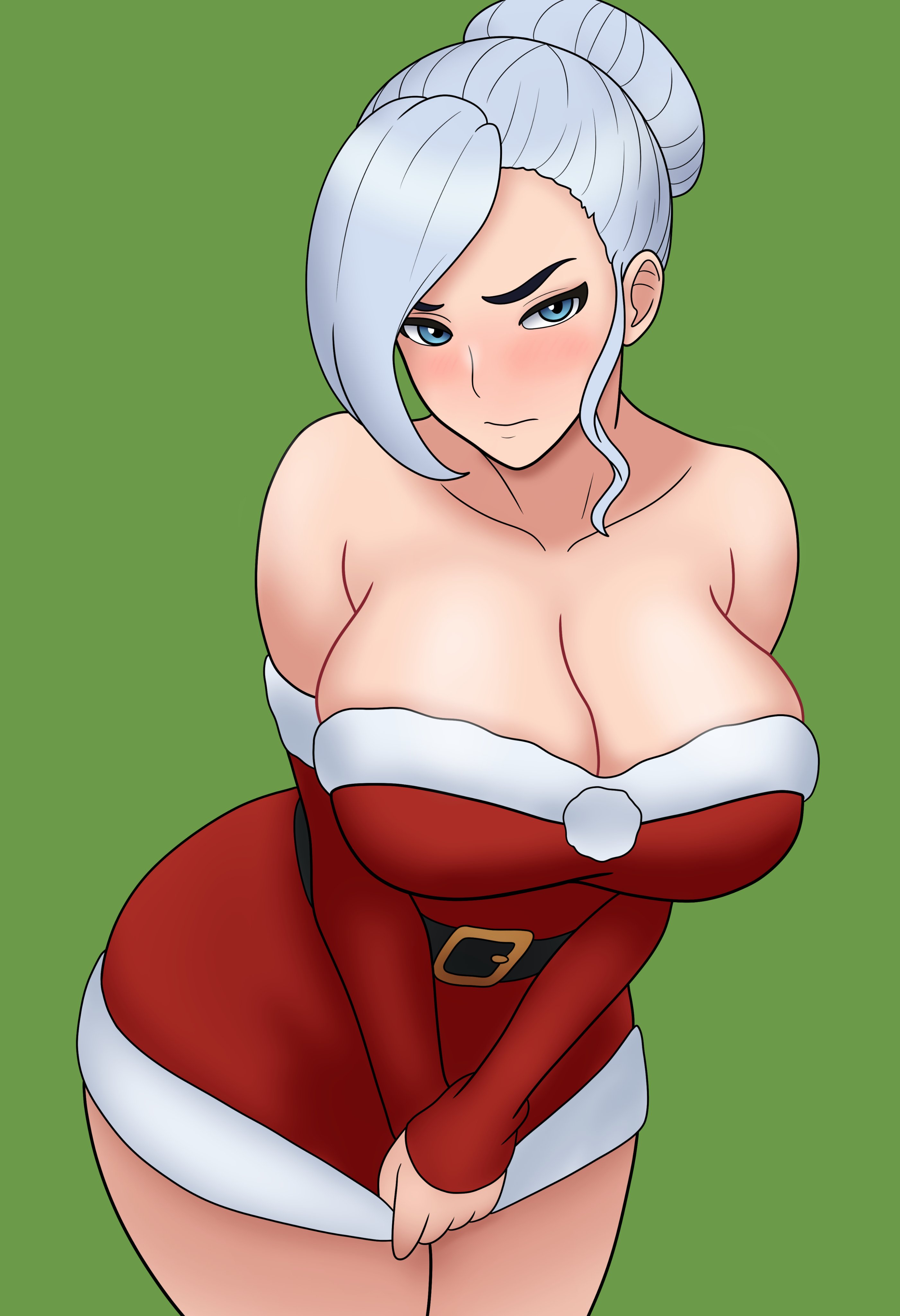 black eyebrows, blue eyes, bojack198, christmas outfit, rwby, white hair, winter schnee