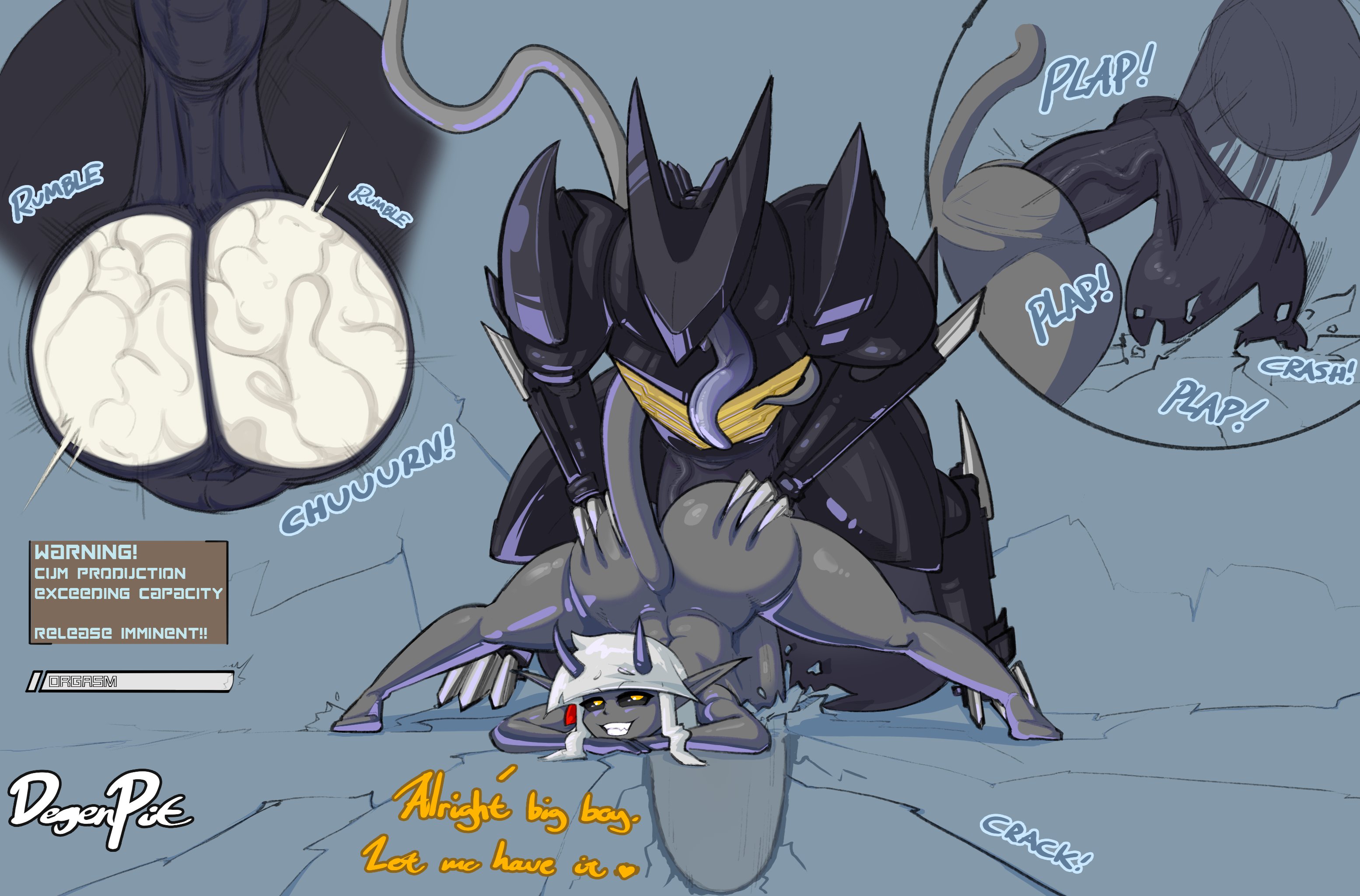 1boy, 1male, 3 toes, balls sound effects, balls x-ray, black body, blade wolf, canid, canine, canis, clawed feet, cumming, cybernetics, degenpit, drooling, facemask, glistening, glistening body, greyscale, humanoid genitalia, humanoid penis, hyper, hyper balls, hyper cum, hyper genitalia, hyper penis, knife, konami, long tail, long tongue, male only, metal gear, metal gear rising, metal gear rising: revengeance, metal gear solid, onomatopoeia, platinum games, quadruped, robot, sex, sharp claws, sharp nails, sharp teeth, stomach bulge, sweating, sweating profusely, tail, teeth, tongue out, veiny, veiny penis, veiny testicles, weapon, weapons, wolf