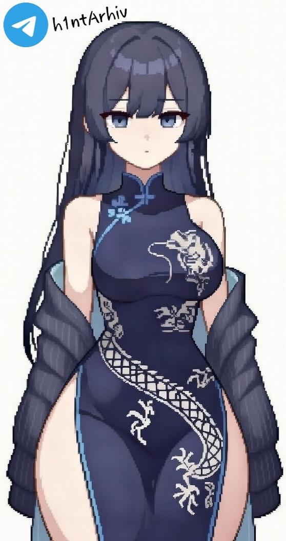 ai_generated arm_warmers big_ass big_breasts black_hair blue_archive braid cheongsam chinese_dress cleavage detached_sleeves dildovsky_ double_buns dragon_embroidery dragon_halo dragon_pattern female grey_eyes h1nt_arhiv highleg kisaki_(blue_archive) large_breasts long_hair looking_at_viewer navel navy_blue pixel_(medium) pixel_art pixel_perfect qipao ryuuge_kisaki shanhaijing side_slit solo standing thick_thighs