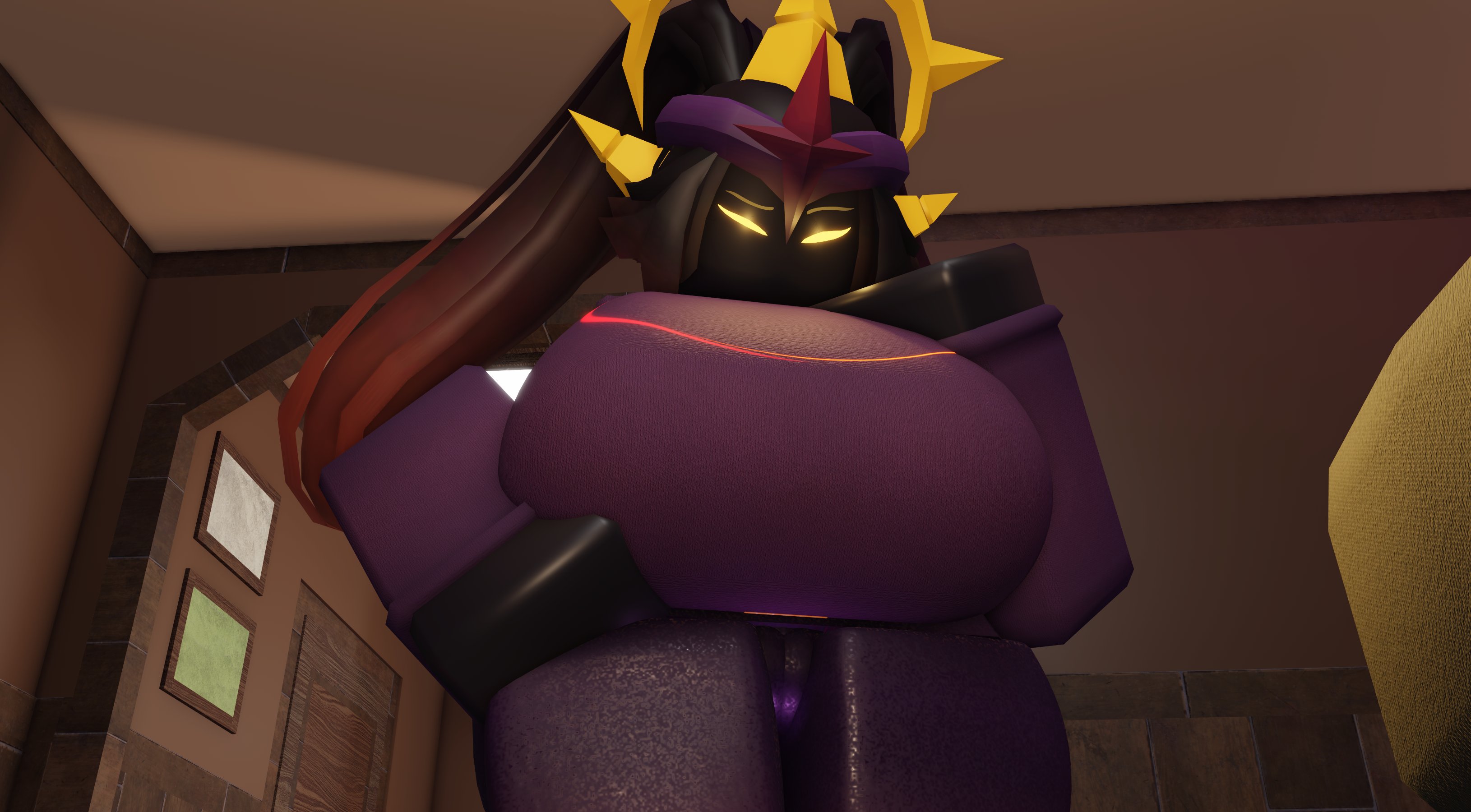 1girls, 3d, big breasts, black body, breasts, clothed, clothed female, clothes, clothing, female, female only, lampshaderr34, long hair, looking at viewer, roblox, roblox game, robloxian, tagme, the umbra, thick thighs, thighs, tower defense simulator, yellow eyes