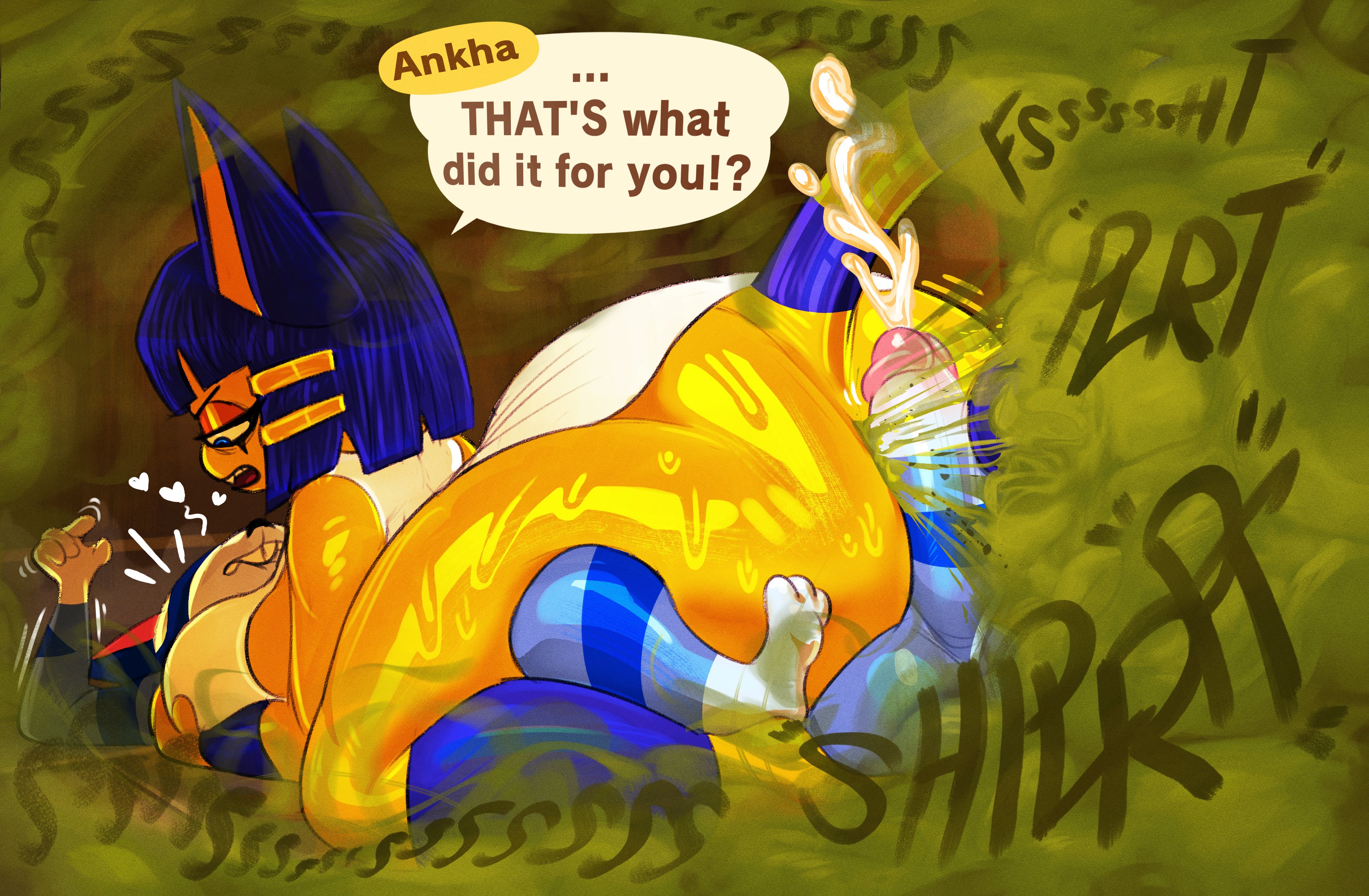 1boy1girl, 2d, animal crossing, ankha, ankha (animal crossing), anthro, anthro on anthro, ass, balls, ballsack, big ass, big balls, big butt, big cock, brap, breasts, cock, cum, cumming, cumming from fart, english text, fart, fart cloud, fart fetish, farting, farting on dick, fat ass, fat thighs, feline, female, female farting, female furry, female on top, female/male, furry, furry female, furry male, furry only, gassy, gassy female, heart, holding breast, hotdogging, huge ass, iamapoliceman, male, male furry, moe (animal crossing), naked, nude, onomatopoeia, passing gas, penis, precum, ripping ass, sex, sweat, sweaty, sweaty ass, sweaty female, tail, talking, talking to another, text, thick thighs, thighs, wide hips