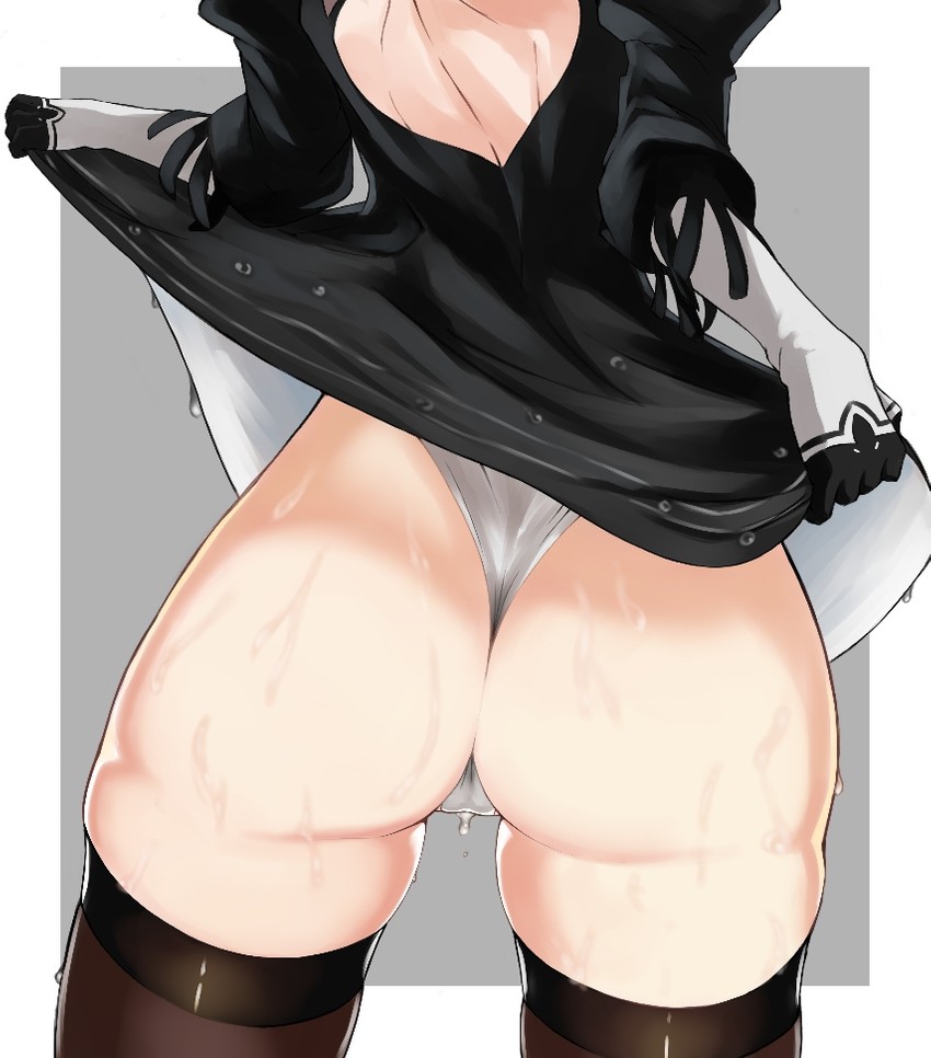1girls, ass, ass focus, back view, big ass, black gloves, chorogon, dress, gloves, goddess, nier: automata, solo, yorha 2b