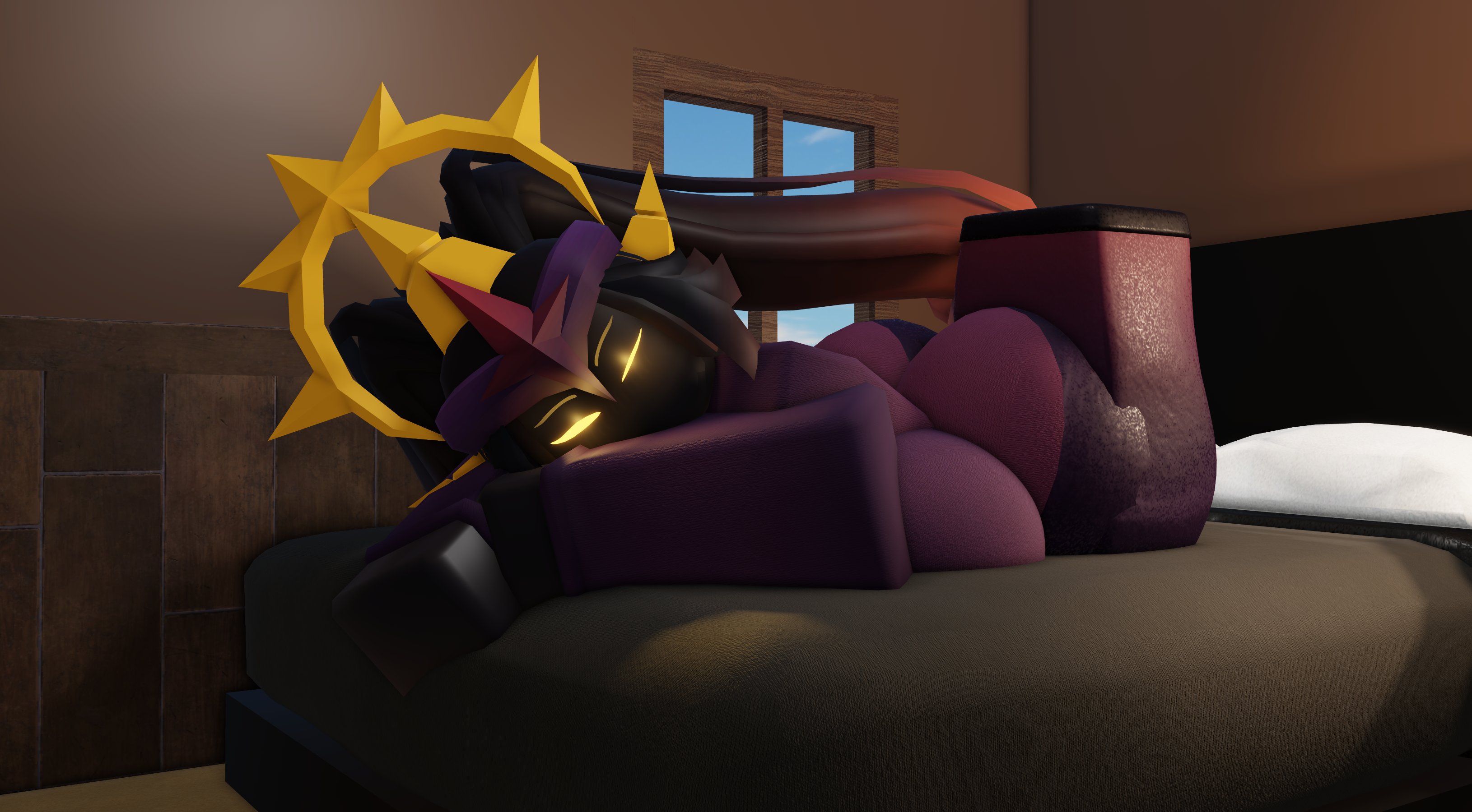 1girls, 3d, ass, big ass, big breasts, black body, breasts, clothed, clothed female, clothes, clothing, female, female only, lampshaderr34, legs, legs up, long hair, looking at viewer, roblox, roblox game, robloxian, tagme, the umbra, thick thighs, thighs, tower defense simulator, yellow eyes