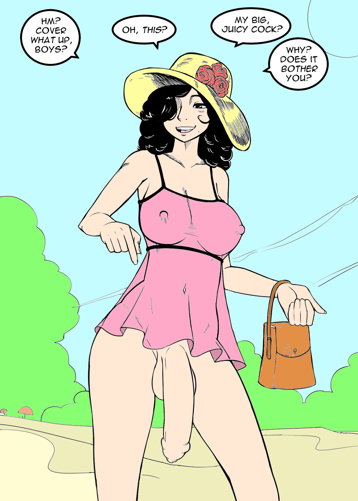 1futa, balls, balls under clothes, beach, bottomless skirt, breasts, edit, english text, erect nipples, exhibitionism, flaccid, foreskin, foreskin overhang, futa only, futanari, huge penis, intersex, large balls, large breasts, long foreskin, nipple bulge, nipples, nobody in particular, penis, penis out, penis under clothes, penis under skirt, public, public nudity, retracted foreskin, see-through, see-through clothing, skirt, source request, text, third-party edit, uncircumcised, uncircumcised penis, uncut, unretracted foreskin
