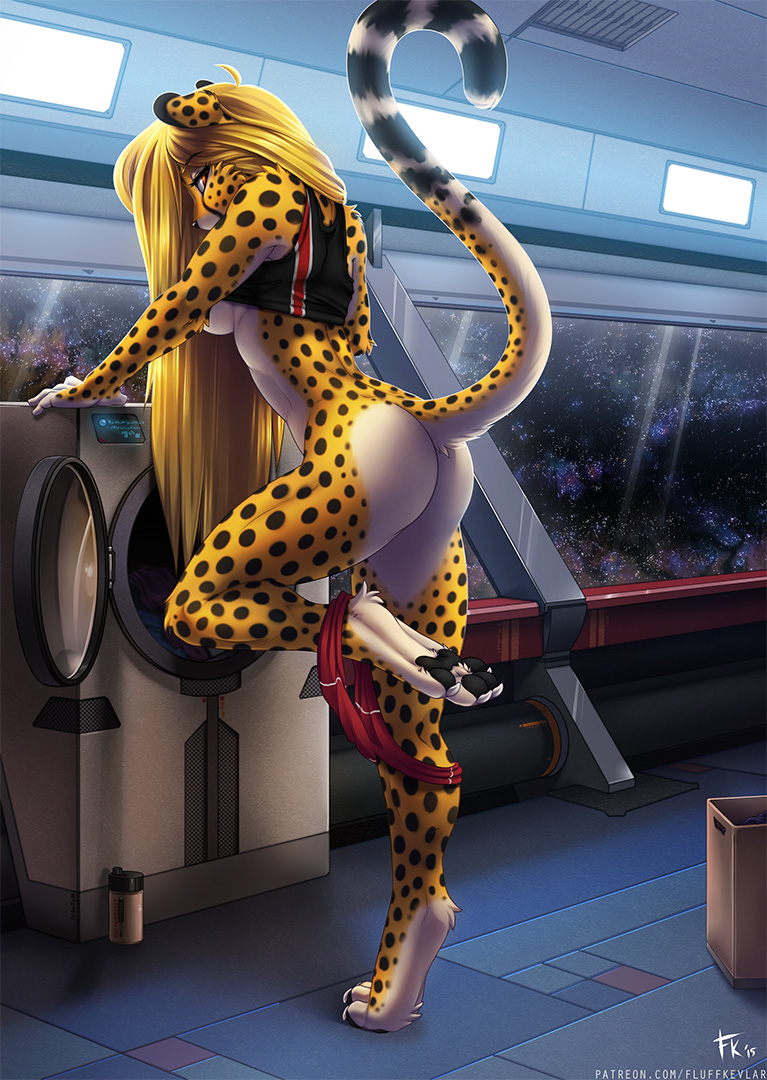 2015 amber_eyes anthro ass barefoot bioware blonde_hair bottomless breasts cheetah claws clothed clothing clothing_lift curled_tail detailed_background digitigrade feline female fluff-kevlar fur furry hair hindpaw laundry long_hair looking_at_viewer looking_back mammal mass_effect mihari multicolored_fur muscular one_leg_up orange_fur panties panties_around_leg panties_around_one_leg panties_down partially_clothed pawpads paws raised_leg raised_tail shirt shirt_lift sideboob solo space spots spotted_fur star tail tank_top toe_claws underboob underwear underwear_around_one_leg undressing white_fur window yellow_fur