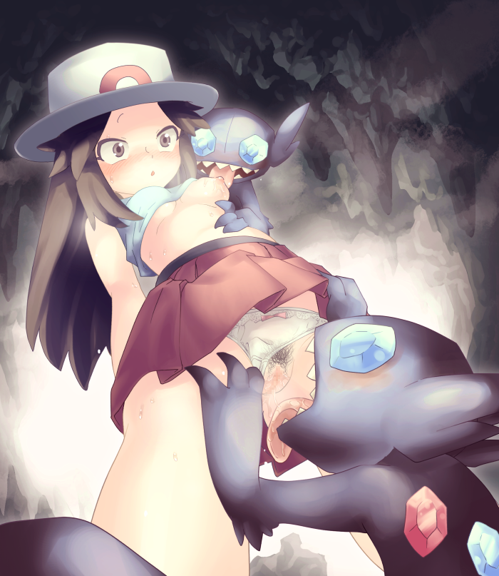 1girls 3_fingers ambiguous_gender areola back blush breast_licking breasts brown_eyes brown_hair cameltoe cave claws clothes fangs female from_below furry gem ghost hand_on_leg hat human imminent_oral leaf_(pokemon) licking long_hair looking_down nipples on_top one_breast_out open_mouth outdoors panties panties_aside pokemon pokemon_frlg pokemon_rgby pokephilia pubic_hair pussy pussy_juice red_skirt sableye saliva sharp_teeth shirt shirt_lift size_difference skirt skirt_lift small_breasts smile standing surprised sweat tank_top teeth threesome tongue tongue_out underwear white_panties wide-eyed yuu_(user_hhvr3552)