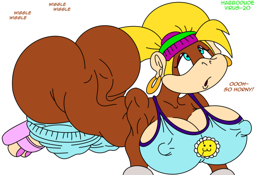 ass big_breasts breasts clothes donkey_kong_(series) erect_nipples female furry habbodude hips horny large_ass monkey monkey_girl nintendo nipples nude pants primate round_ass solo text tiny_kong virus-20 wide_hips