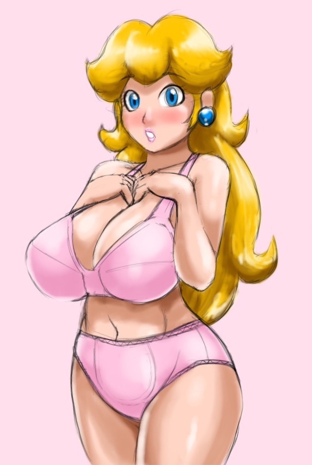 bra, breasts, crown, earrings, female, mario (series), nintendo, panties, princess peach, speeds, underwear