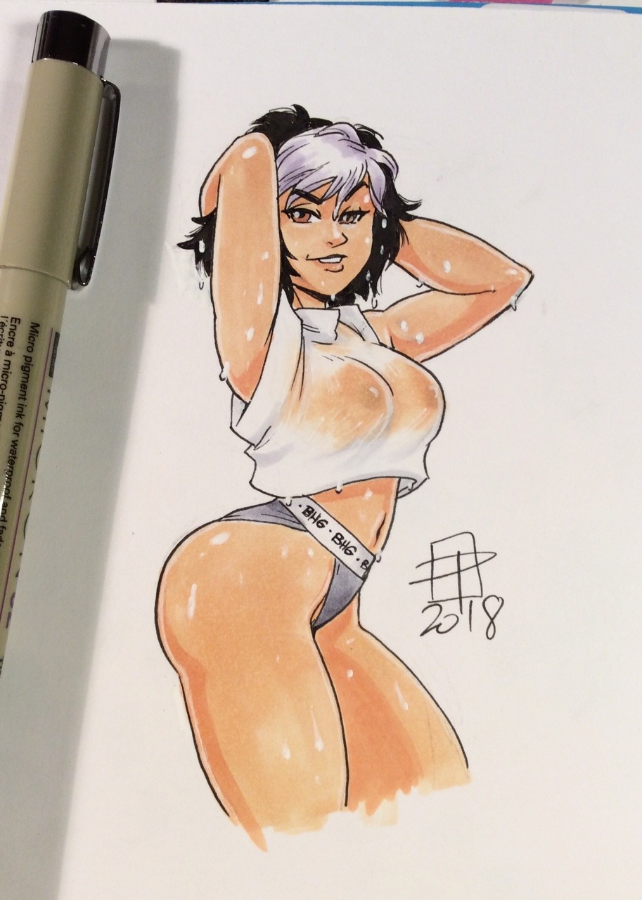 1girls, 2018, big hero 6, black hair, breasts, brown eyes, callmepo, copyright name, dark hair, disney, female, female only, gogo tomago, marvel, marvel comics, nipples, panties, photo (medium), purple hair, signature, smile, solo, text, two-tone hair, underwear, wet, wet t-shirt, white background