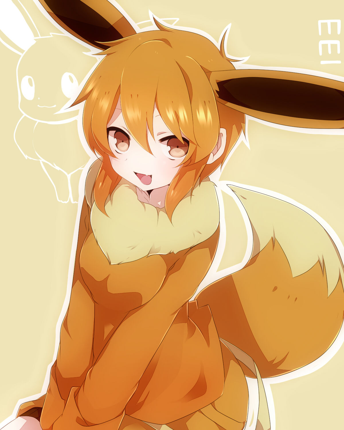 1girls, breasts, brown hair, eevee, eeveelution, eeveelutions, female, female only, humanized, humanized pokemon, pokemon, pokemon (species), pokemon rgby, tail, takeshima (nia)