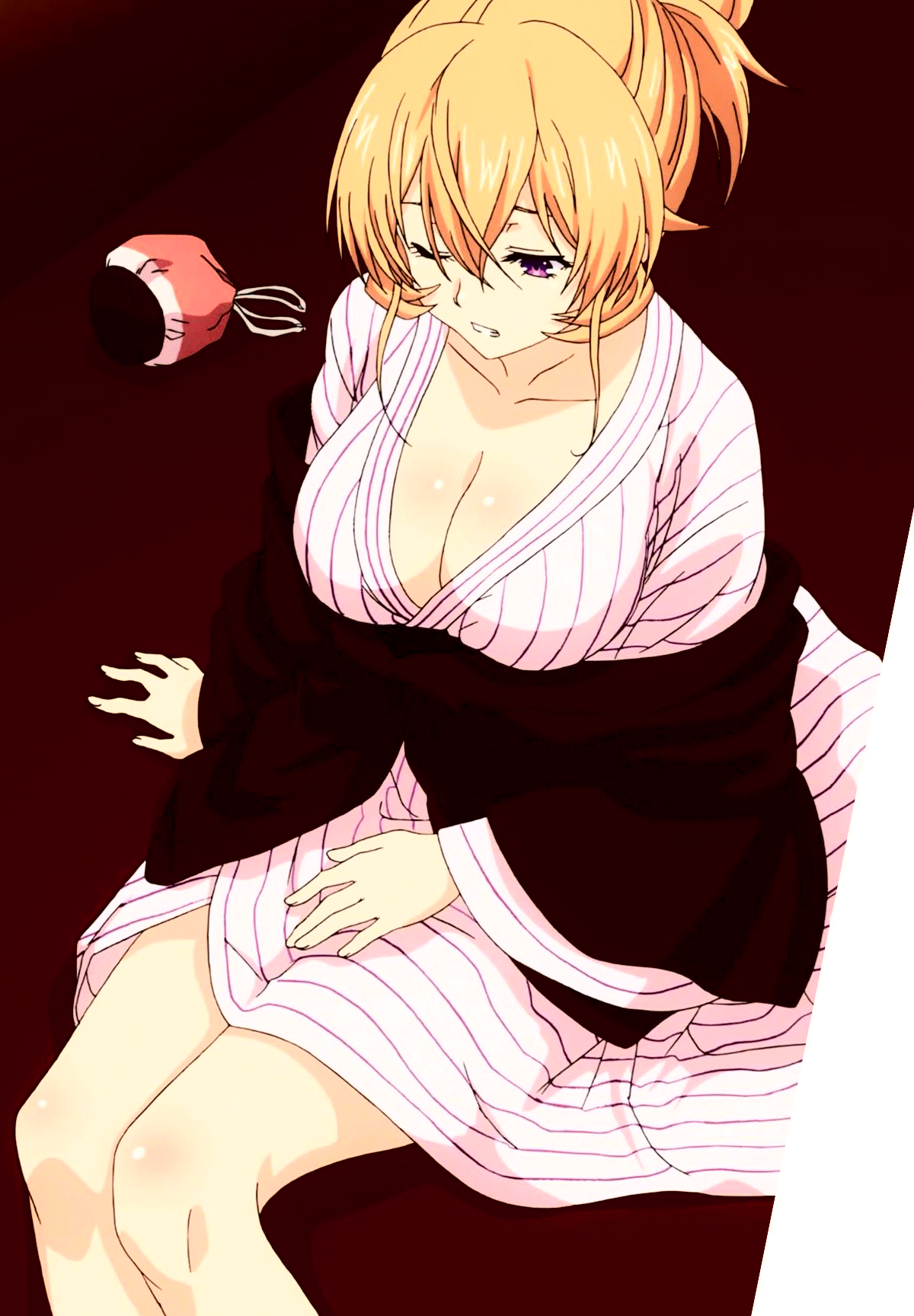 1girls, bathrobe, blonde hair, blonde-haired female, breasts, cleavage, female, mar edits, nakiri erina, screencap, shokugeki no souma