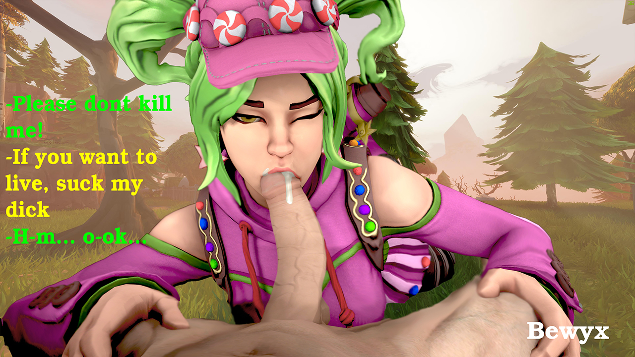 3d, artist name, bewyx, big penis, cum, cum in mouth, cum inside, duo, faceless male, fellatio, female, fortnite, green hair, human, male, oral, outdoors, penis, solo focus, straight, tagme, veiny penis, zoey (fortnite)