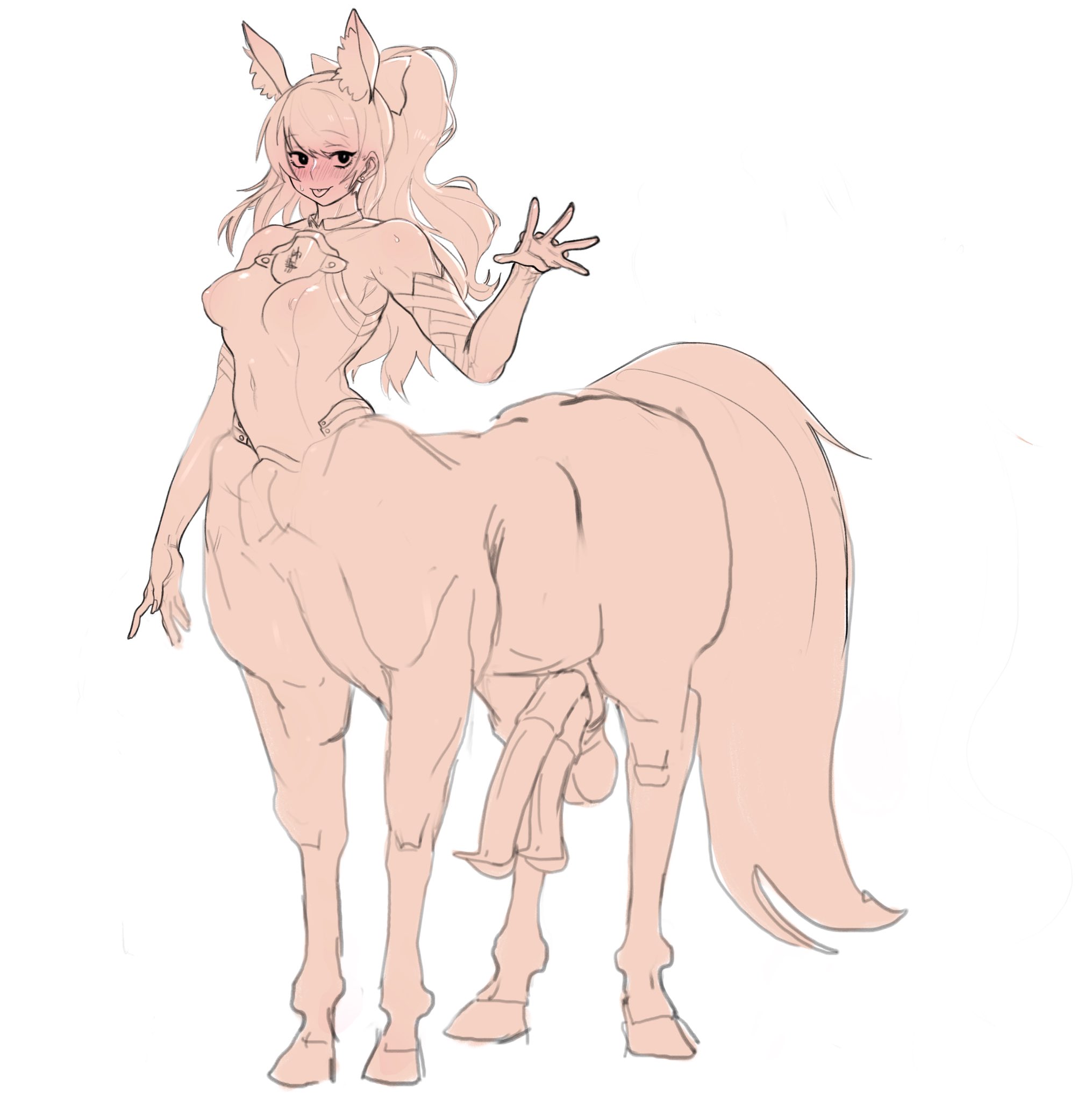 1futa, 2 penises, animal ears, animal genitalia, animal genitalia on humanoid, animal penis, areolae, arknights, balls, blemishine (arknights), bottomless, bow, breasts, centaur, centauress, clothed, clothing, diphallia, diphallism, equid taur, equine, equine genitalia, equine penis, european mythology, flaccid, futa only, futanari, greek mythology, hairbow, hitobashira (1746164306), hitobashira aru, hooves, horse, horse ears, horse tail, horsecock, horsecock on humanoid, humanoid, intersex, multi genitalia, multi penis, mythological creature, mythological equine, mythology, nipples, partially clothed, penis, ponytail, ribbons, sheath, sketch, smile, solo, standing, tail, taur, tongue, tongue out, vein, veins, veiny penis, victim alice