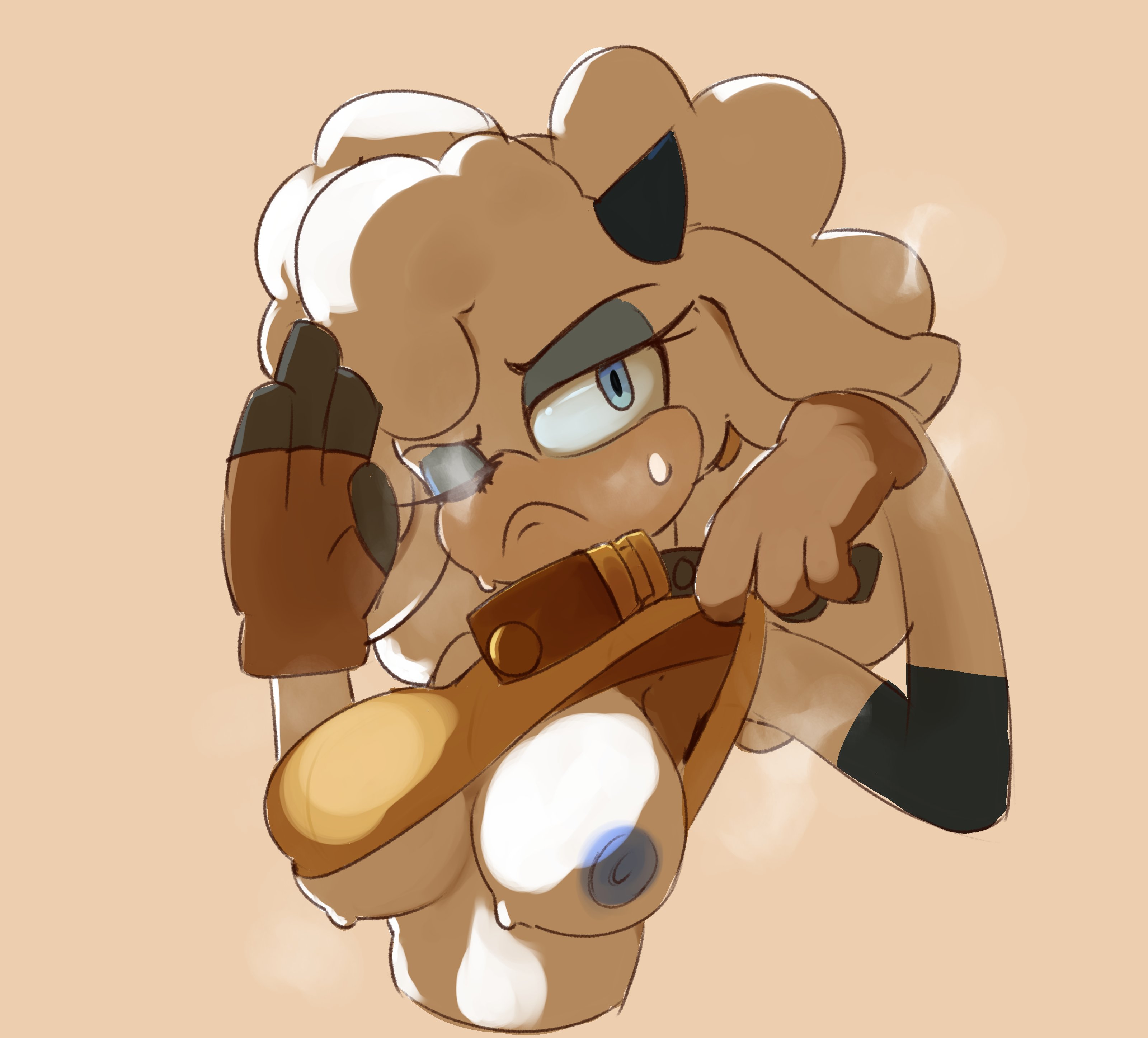 1girls, 2d, anthro, armband, bell, bell collar, big breasts, big hair, blue areola, blue eyes, blue nipples, bovid, breasts, caprine, collar, cowbell, ewe, female, female only, fluffy, fluffy hair, furry, furry only, gloves, horn, idw comics, idw publishing, lanolin the sheep, mobian, mobian (species), mobian sheep, no bra, one breast out, postpluvial, sega, sheep, sheep ears, sheep girl, sheep horns, shirt lift, solo, sonic (series), sonic the hedgehog (comics), sonic the hedgehog (idw), sonic the hedgehog (series), sweat, sweater, sweater lift, topless, upper body, white body, white fur, white hair, white wool, wool, wool (fur)