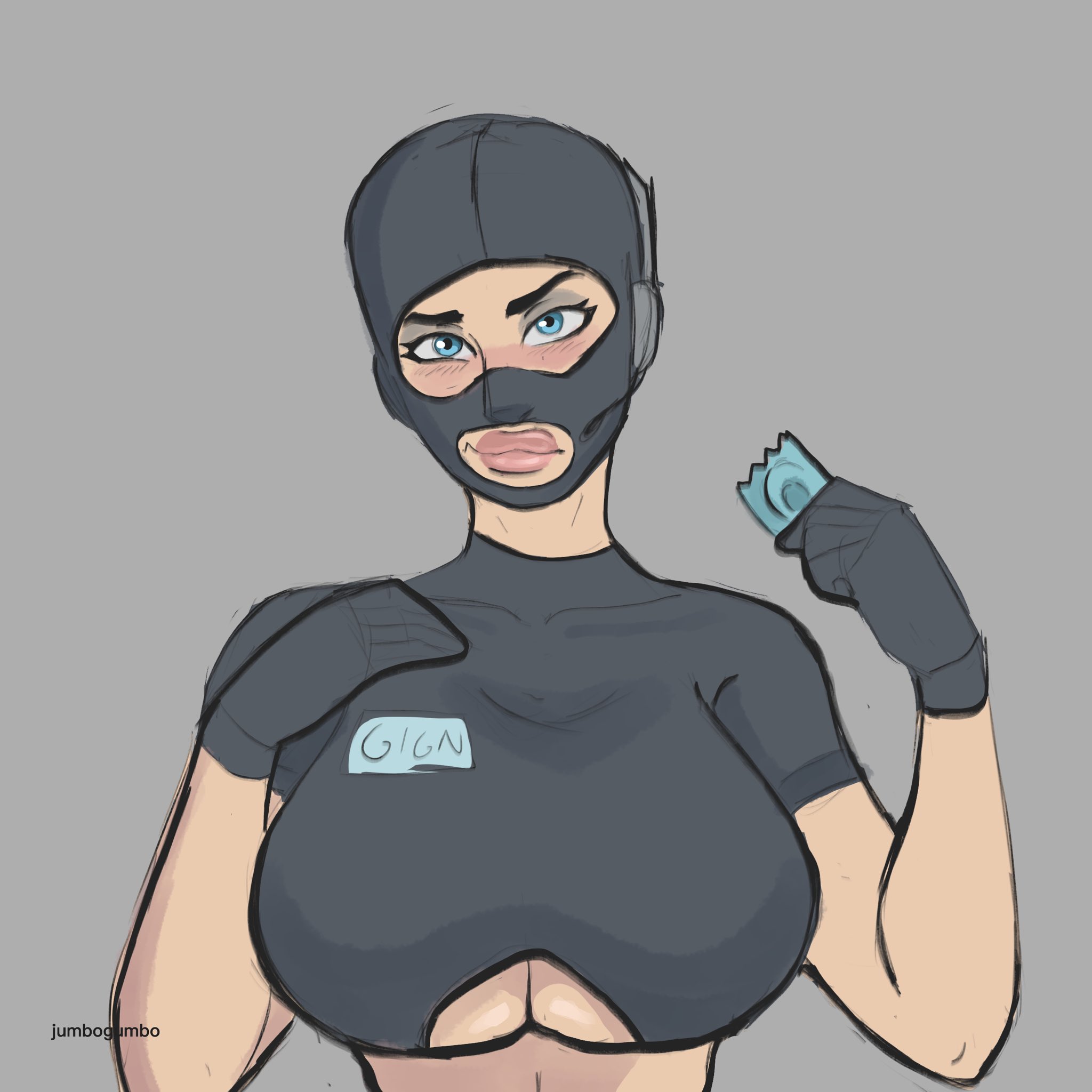 1girls, breasts, clothed, female, female only, french, french female, jumbogumbo, large breasts, rainbow six, rainbow six siege, solo, twitch (rainbow six)