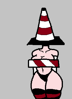 anthrofied arcaned_roses big_ass big_breasts black_panties hands_behind_back light-skinned_female light_skin no_face roses_arcaned striped_legwear tagme traffic_cone white_handwear