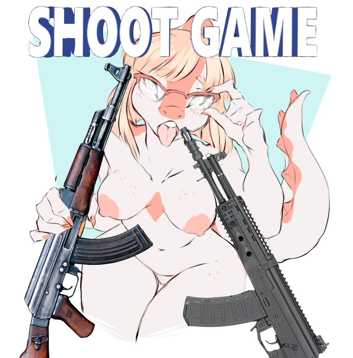 big_breasts breasts dullvivid edit female goodbye_volcano_high gun huge_breasts naomi_(gvh) nipples tagme thick_thighs wide_hips