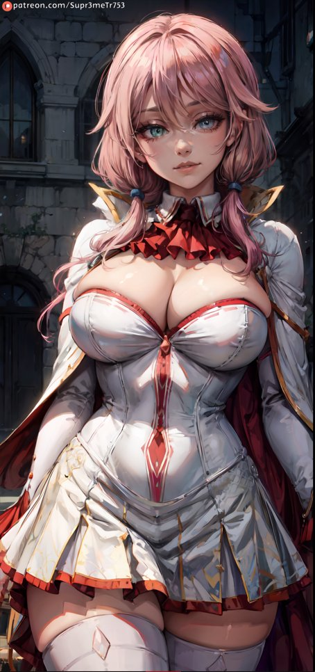 ai_generated big_breasts big_breasts blue_eyes breasts breasts cleavage curvaceous curvy curvy_body curvy_female curvy_figure dress female female_only fit fit_female flare_arlgrande_jioral kaifuku_jutsushi_no_yarinaoshi large_breasts pink_hair redo_of_healer seductive_look small_waist supr3metr wide_hips