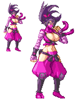 big_breasts bimbo breasts bursting_breasts casetermk cleavage disgaea disgaea_3 gigantic_breasts hips huge_breasts kunoichi kunoichi_(disgaea) kyoko_needleworker large_breasts mask ninja nippon_ichi_software pixel_art unnoticeableperson