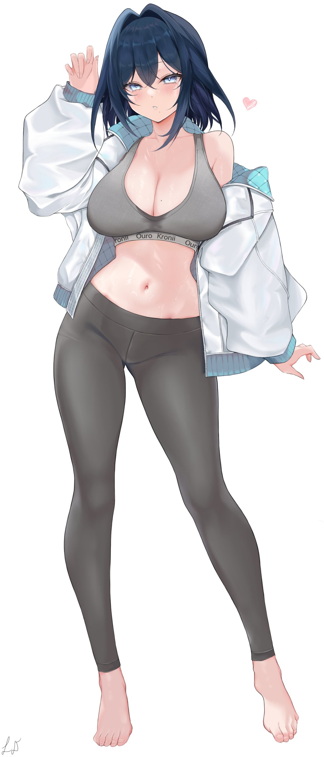 1girls blue_eyes blue_hair bra breasts cleavage female hololive hololive_english hololive_english_-council- hololive_english_-promise- huge_breasts jacket leon_decarabia light-skinned_female light_skin ouro_kronii short_hair sports_bra sportswear virtual_youtuber yoga_pants