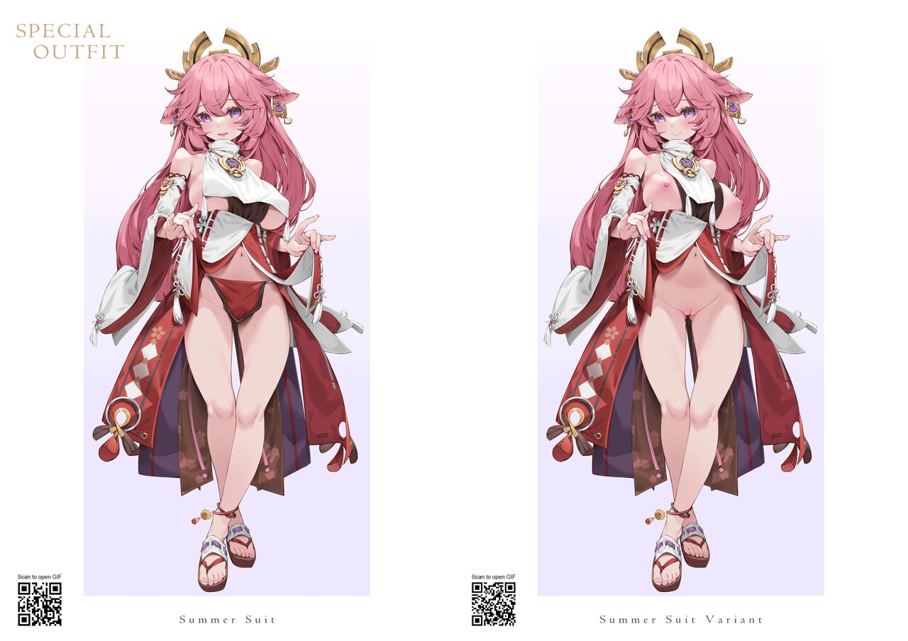 breasts, busty, female, genshin impact, kitsune, milf, pussy, solo female, uncensored, waterring, yae miko