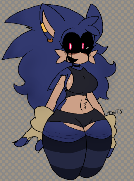 big_ass big_breasts black_tears curse_(sonic.exe) ear_piercing earrings genderswap hedgehog sonic.exe sonic.exe_(series) sonic_(series) thighhighs thighs vreddiet5(artist)