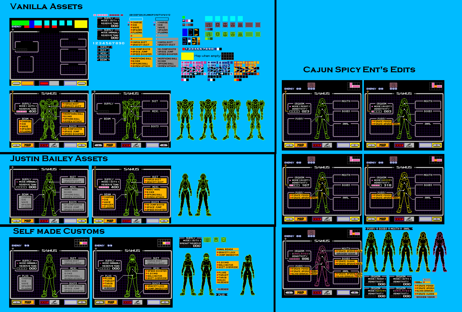 16-bit blindfold blue_background bondage cajunspicyent gag gagged metroid nintendo nudity pixel_art ponytail samus_aran snes sprite sprite_edit sprite_sheet super_metroid