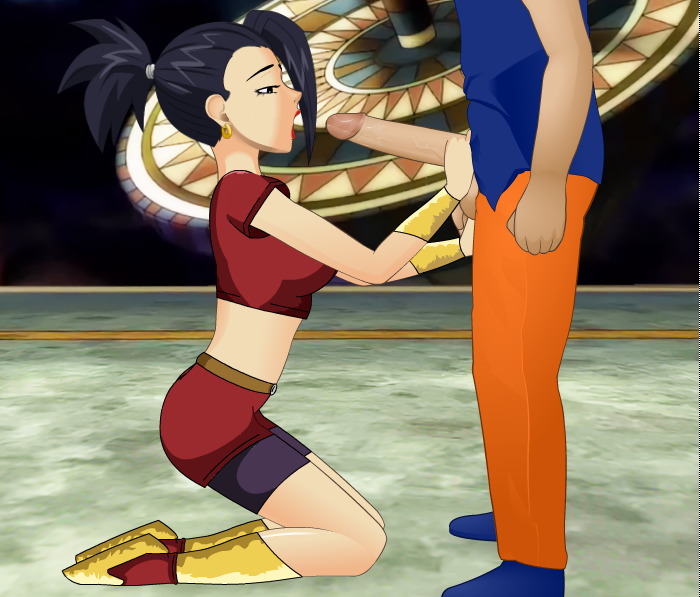 1boy 1girls balls black_eyes black_hair boots breasts clothed dragon_ball dragon_ball_super earrings erection female goku hand_on_penis handjob kale lipstick male penis roro73290 saiyan son_goku super_deepthroat_game tournament_of_power universe_6/universe_7 universe_6_saiyan/universe_7_saiyan