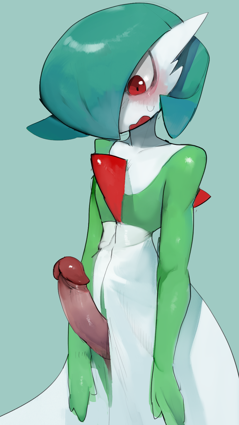 1boy 2018 blush gardevoir girly humanoid liteu male male_gardevoir male_only male_pokemon nintendo penis pokémon_(species) pokemon pokemon_(species) pokemon_rse poking_out simple_background solo solo_male video_games