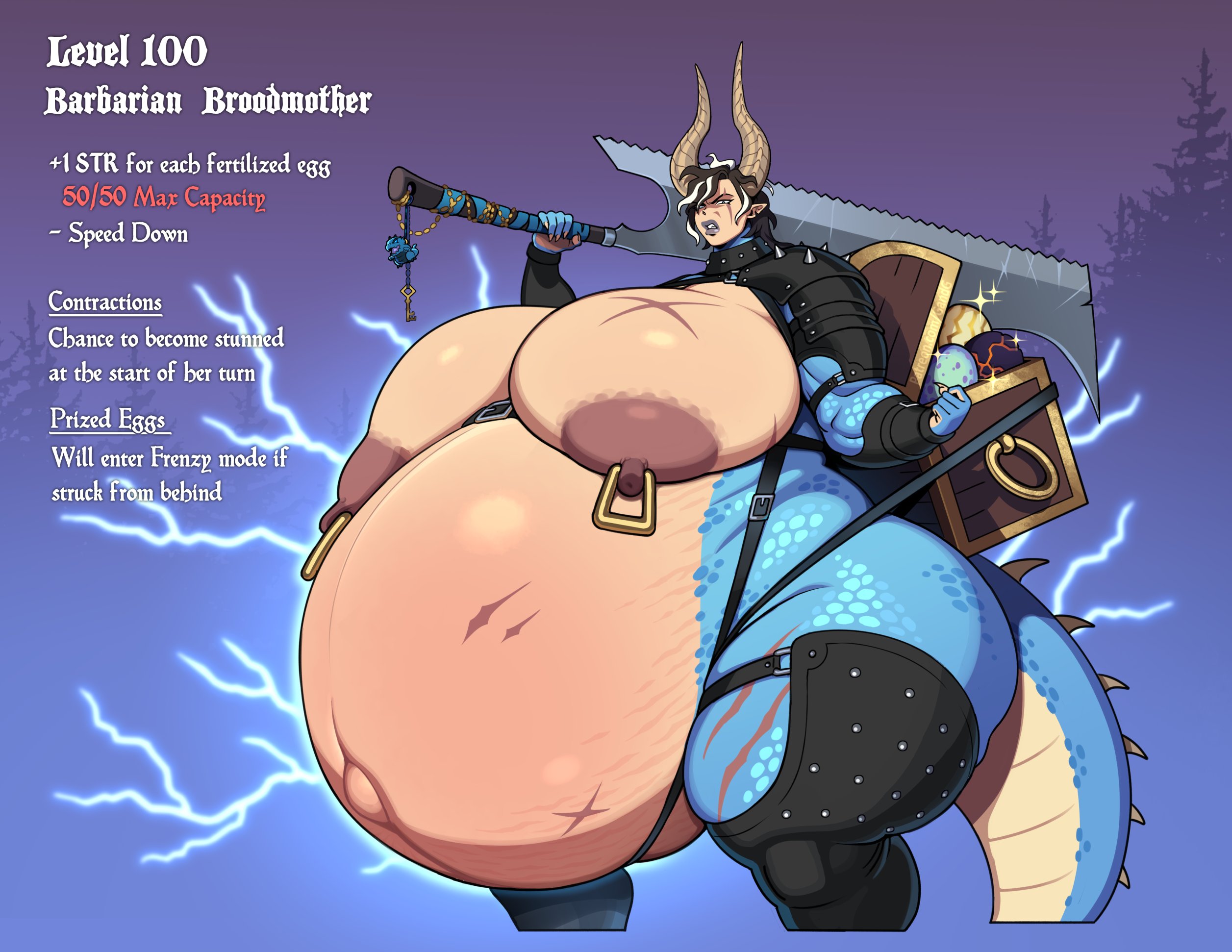 1girls, angry, big belly, big breasts, dragon girl, eggs, enormous belly, gacha, game mechanics, gameplay mechanics, gandg, gigantic breasts, hi res, high resolution, highres, holding sword, holding weapon, huge belly, huge breasts, hyper breasts, hyper pregnancy, large belly, large breasts, massive belly, massive breasts, nipple piercing, norael, pierced nipples, pregnant, scars, solo, solo female, solo focus, stats