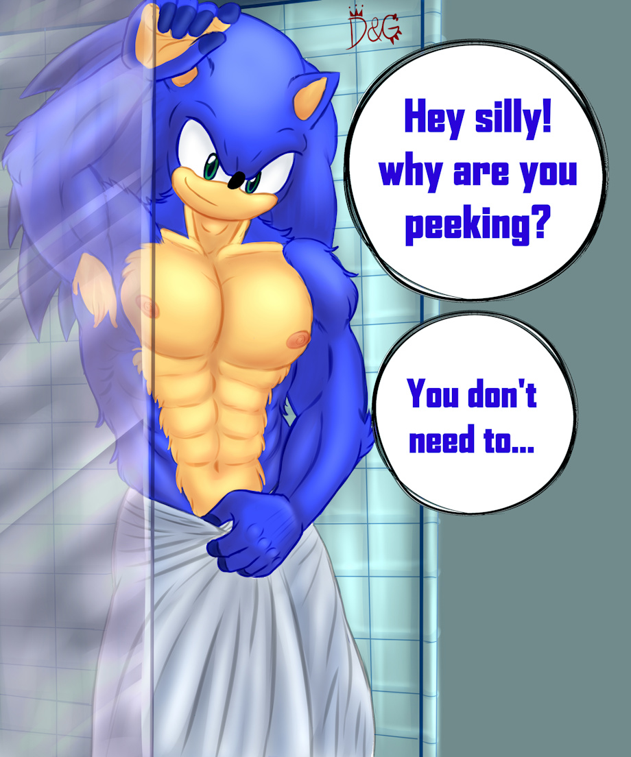 armpits blue_arms blue_fur dgemporium male_only meme muscular muscular_armpits muscular_male shower sonic_(series) sonic_the_hedgehog tagme towel_around_waist