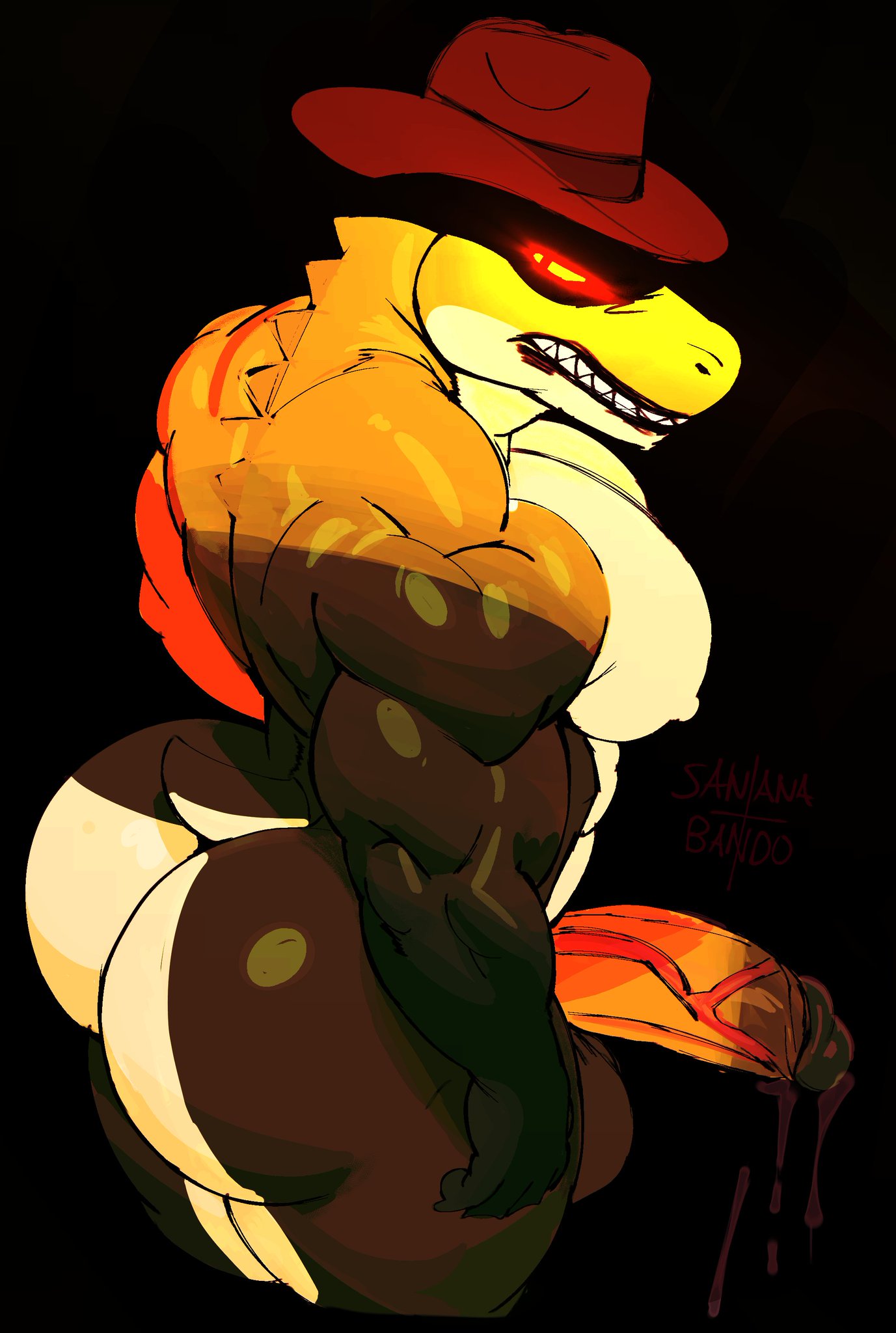1boy, 1male, 2026, anthro, anthro focus, anthro only, anthro solo, ass, bara, black background, cock, crocodile, crocodilian, crocodylid, digital drawing (artwork), digital media (artwork), erect penis, erection, freeposers, glans, gummigoo (the amazing digital circus), gummy (food), gummy creature, hjsakldfhl (tadc), huge ass, huge butt, huge cock, humanoid genitalia, humanoid penis, living candy, living food, male, male anthro, male focus, male only, monster, muscles, muscular anthro, muscular arms, muscular male, penile, penis, penis out, reptile, reptile humanoid, solo, solo anthro, solo focus, solo in panel, solo male, the amazing digital circus, twitter link, vein, veiny penis
