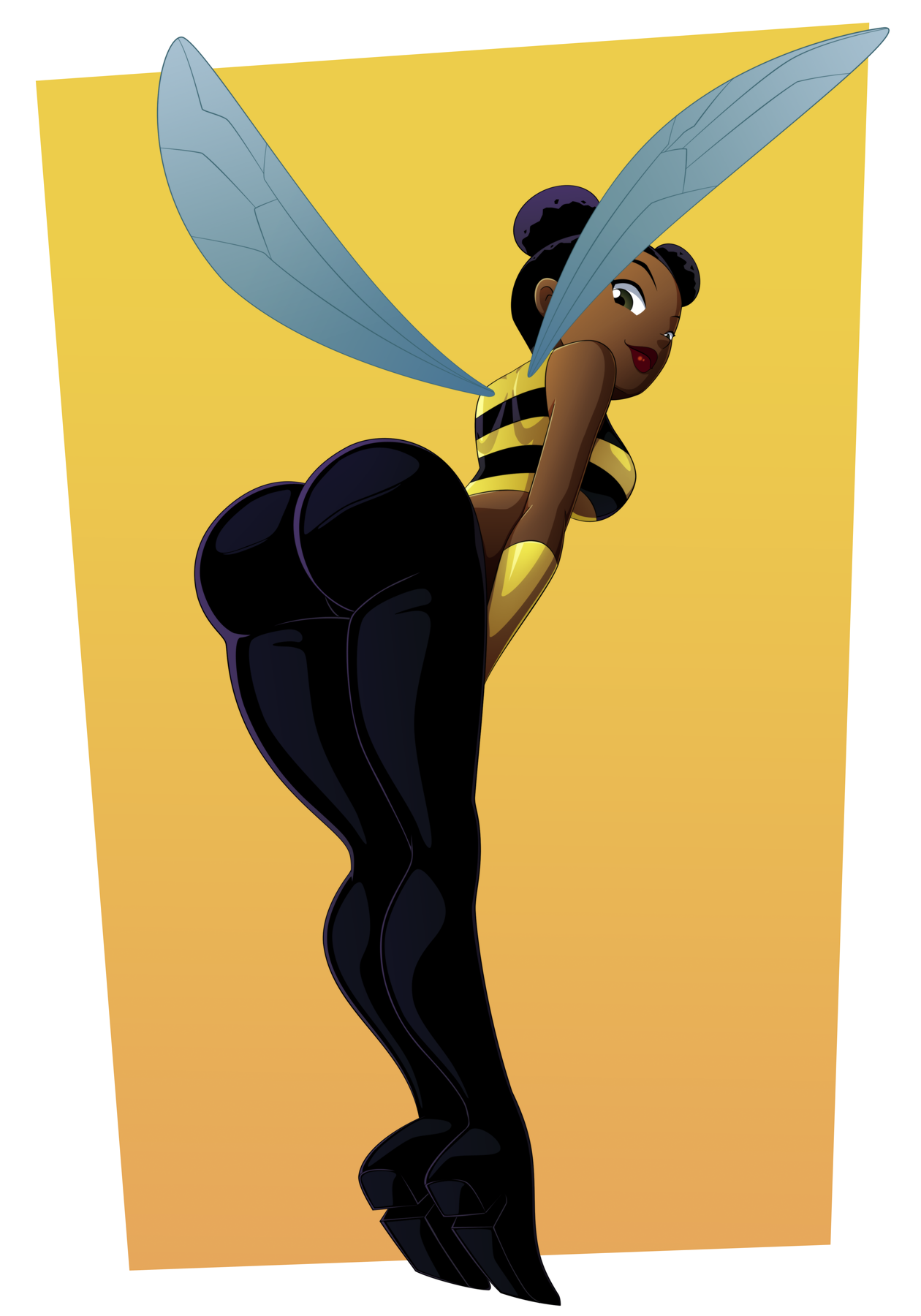 1girls, ass, boots, breasts, bumblebee (dc), cleavage, dark skin, dark-skinned female, dc, dc comics, fairy, female, female only, karen beecher, looking at viewer, looking back, medium breasts, png, ravenravenraven, solo, teen titans, tight clothes, wings