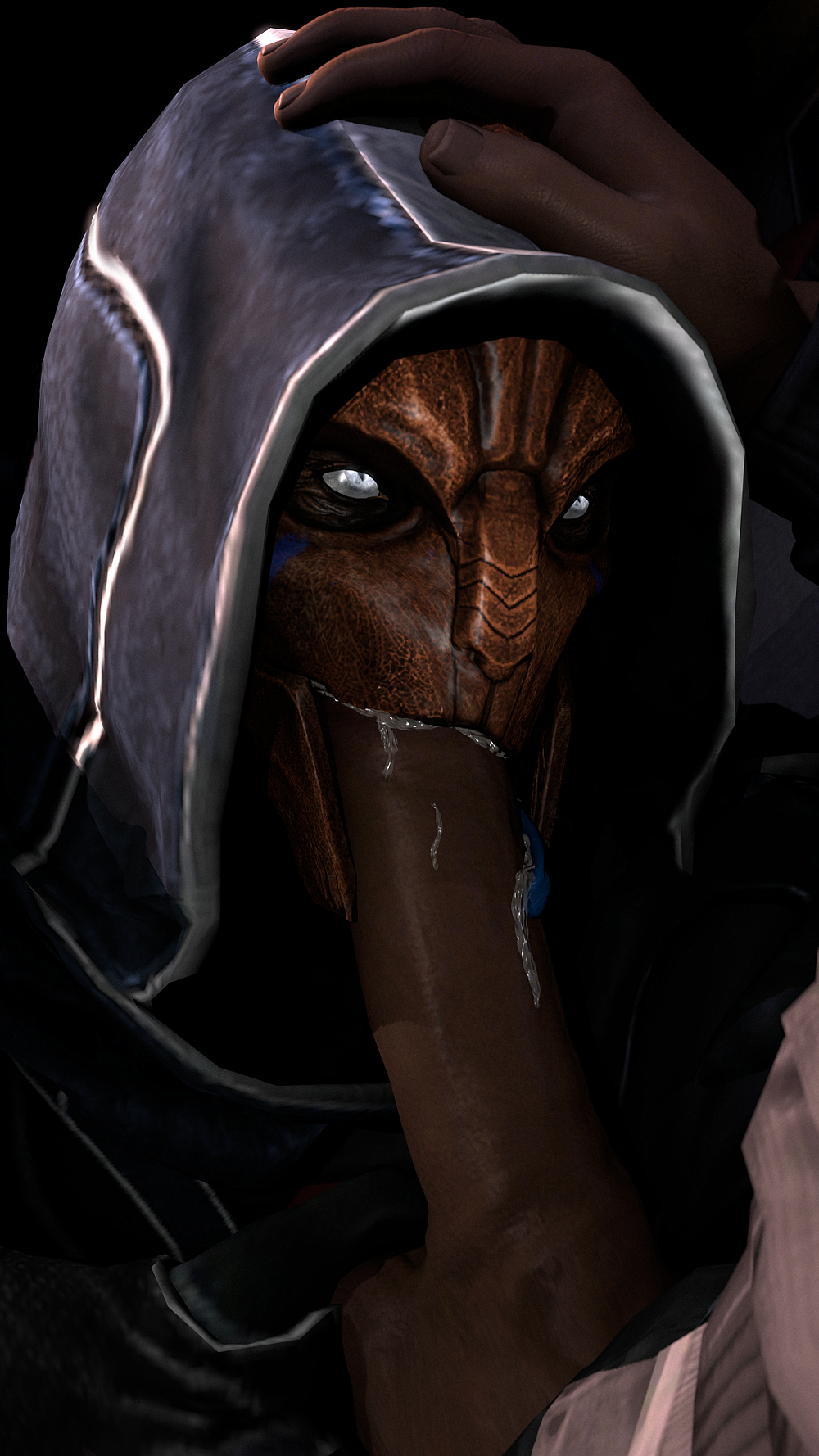 2018 3d alien clothed clothing dank_wankem duo erection fellatio female hi_res hood human human_on_humanoid humanoid male male_penetrating mammal mass_effect oral oral_penetration penetration penis sex solo_focus source_filmmaker straight turian video_games