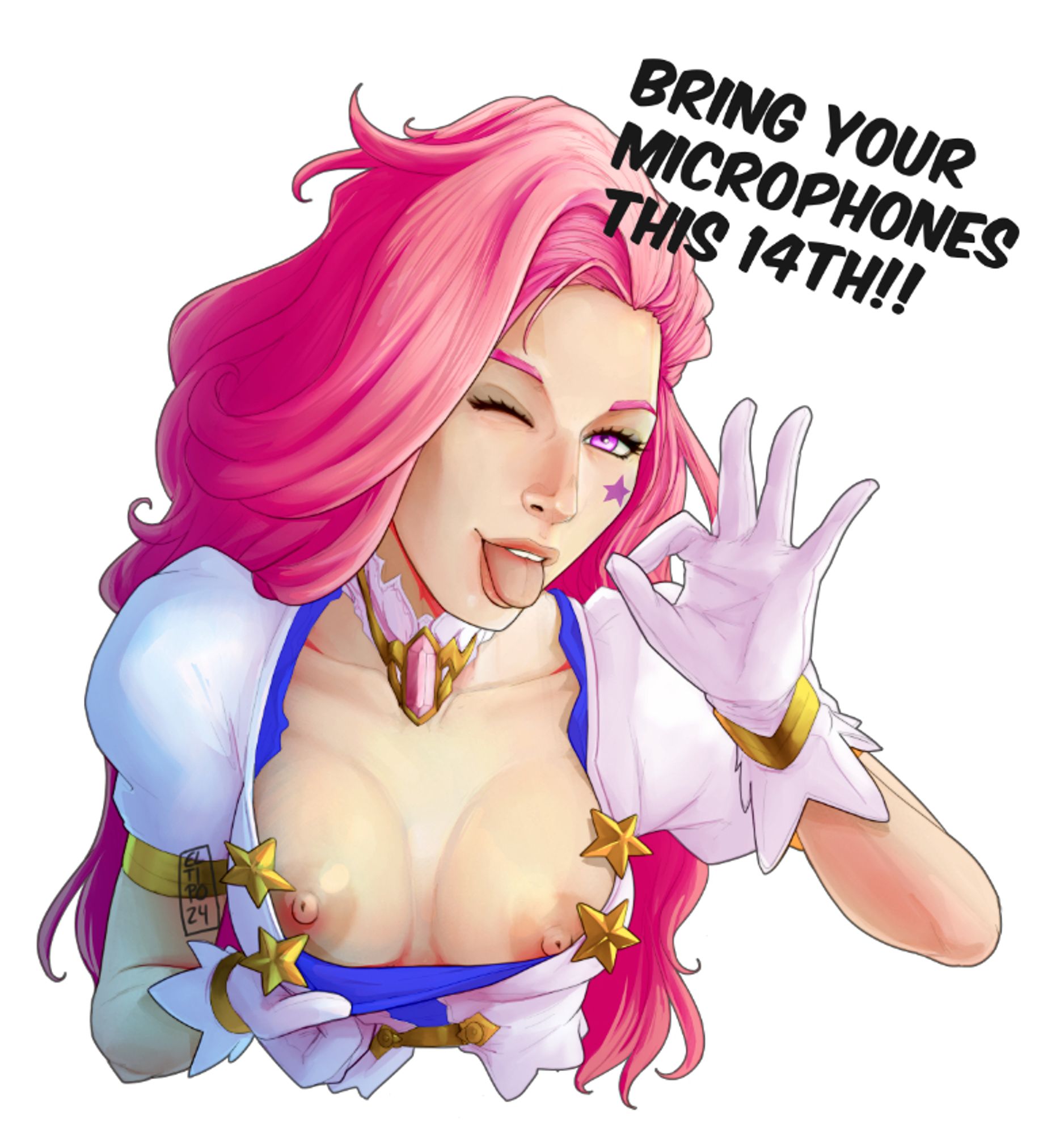 2024, areolae, breasts, busty, female, female focus, hourglass figure, league of legends, long hair, makeup, medium breasts, nipples, pink hair, seraphine (league of legends), tagme, tipodeincognito