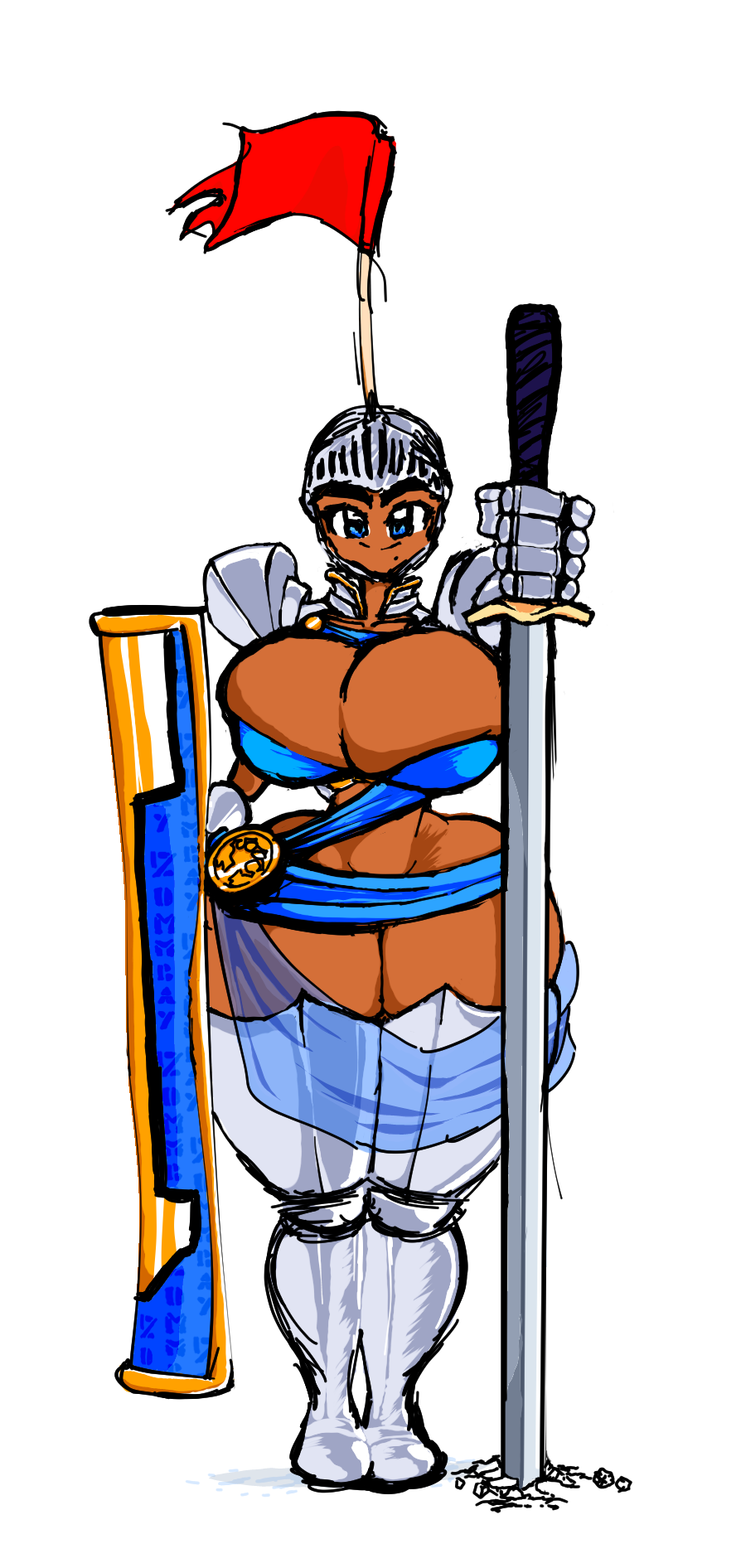 armor big_breasts busty curvy cute dark_skin guard hourglass_figure huge_ass huge_breasts knight knight_girl paladin royal_guard shield sword tagme tan_body voluptuous zommbay