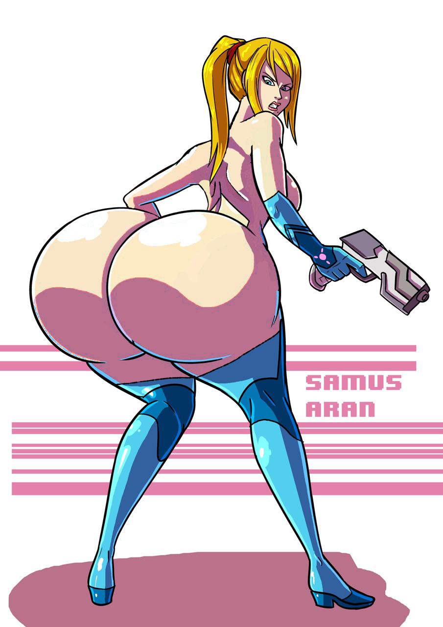 angry, anus, ass, axel-rosered, big ass, bimbo, edit, female, huge ass, large ass, looking back, metroid, naked, nintendo, samus aran