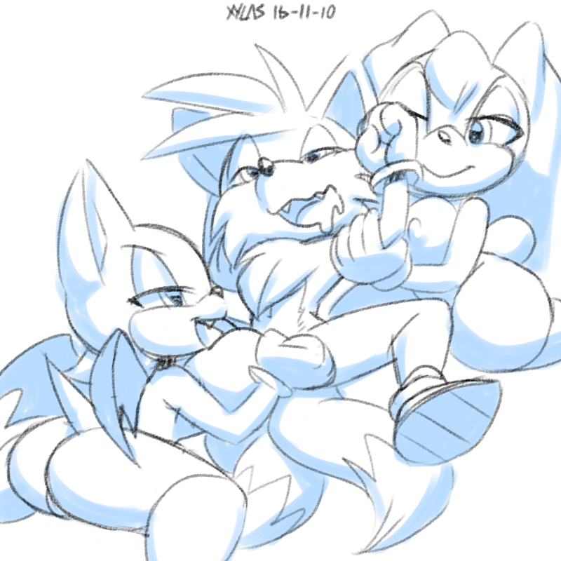 :> anthro balls big_balls big_ears big_eyes big_tail black_nose blue_and_white canine cheek_tuft chest_tuft clothing dipstick_tail fellatio female footwear fox fur gangbang gloves group group_sex half-closed_eyes head_tuft lagomorph long_tail looking_pleasured male mammal monochrome mostly_nude multi_tail multicolored_tail nipples oral pussy rabbit reverse_gangbang rouge_the_bat sex shoes short_tail simple_background smile smug sonic_(series) spread_legs spreading straight tail tails tails_the_fox threesome tuft vanilla_the_rabbit white_background wings xylas
