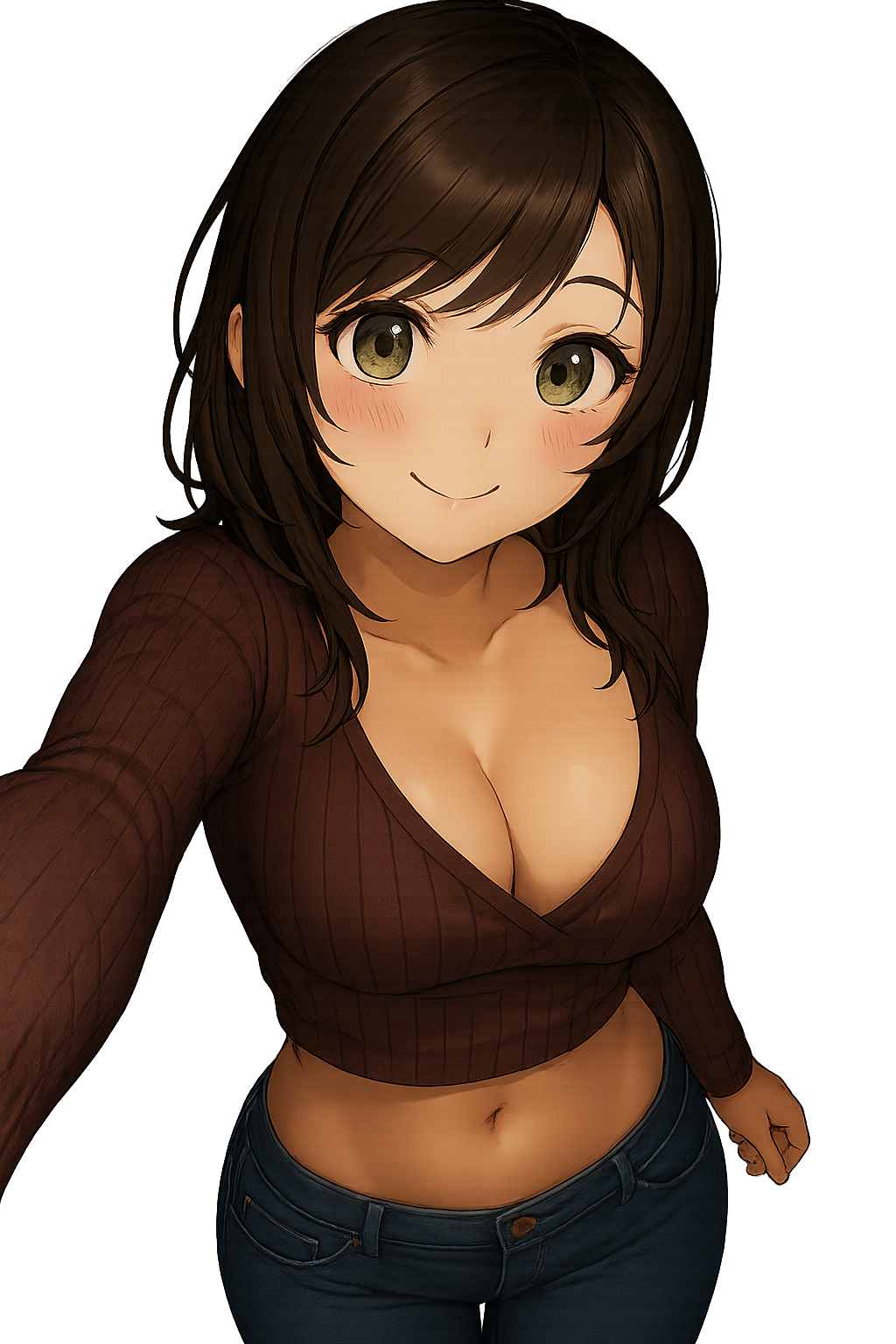 ai_female ai_generated big_breasts breasts brown_hair brown_sweater cute female green_eyes jeans looking_at_viewer navel necklace no_background png sexy sexy_body sexy_pose short_hair slutty_clothes slutty_pose smile sticker suggestive_look suggestive_pose sweater transparent_background waist