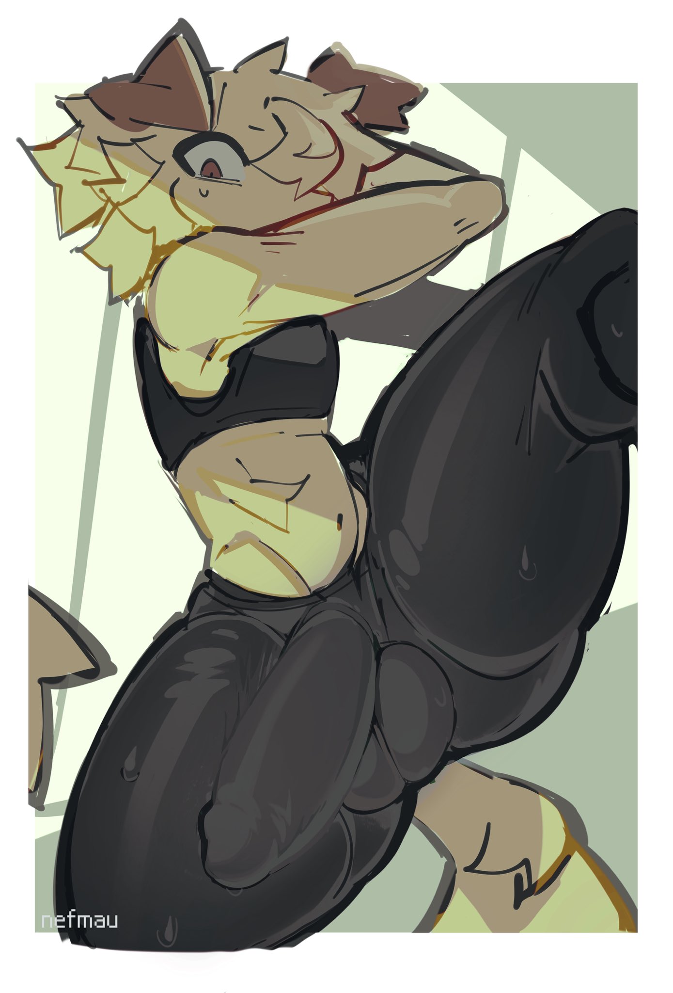 1boy, anthro, balls, big penis, bulge, bulge through clothing, bulge under clothes, cameltail, dick, erect penis, erection, erection under clothes, fur, furry, furry male, furry only, large penis, looking at viewer, male, male only, nefmau, penis, penis bulge, solo, solo focus, solo male, sweatpants
