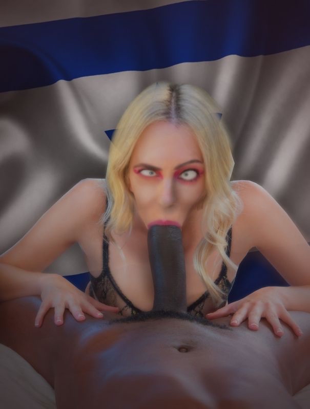 blonde_hair blowjob blowjob_face dark_skin editorfella hila_klein israeli_flag lenceria lipstick photorealistic photoshop politics real_person youtube youtuber