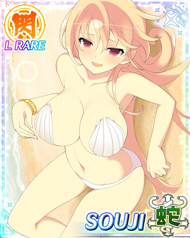 blonde_hair red_eyes smile souji_(senran_kagura) swimsuit yaegashi_nan