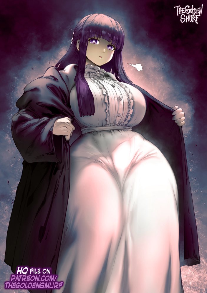 1girls, big breasts, breasts, clothed, clothing, color, female, female focus, female only, fern (sousou no frieren), frieren beyond journey's end, hi res, large breasts, light skin, light-skinned female, long hair, looking at viewer, purple eyes, purple hair, solo, solo female, sousou no frieren, tagme, thegoldensmurf, thick thighs