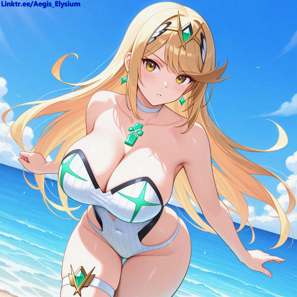 1girls absurdly_long_hair aegis_elysium ai_art ai_generated background beach blonde_hair blush breasts breasts_bigger_than_head cleavage core_crystal day earrings female female_focus gem hair_ornament headpiece highres huge_breasts jewelry large_breasts long_hair looking_at_viewer morning mountains mythra mythra_(radiant_beach)_(xenoblade) mythra_(xenoblade) navel nintendo one-piece_swimsuit perfect_body perfection pool rock sexy sitting sky solo_focus sunshine_light swept_bangs swimsuit thighhighs tiara tights tree trees very_long_hair wall wall_(structure) water watermark white_swimsuit xenoblade_(series) xenoblade_chronicles_(series) xenoblade_chronicles_2 yellow_eyes