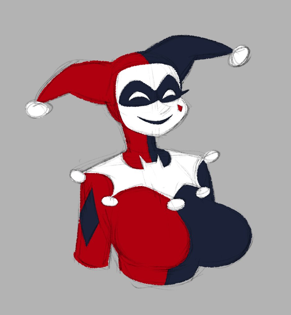 big breasts, breasts, captainmolasses, drawing, female, harley quinn, harley quinn (classic), smiling