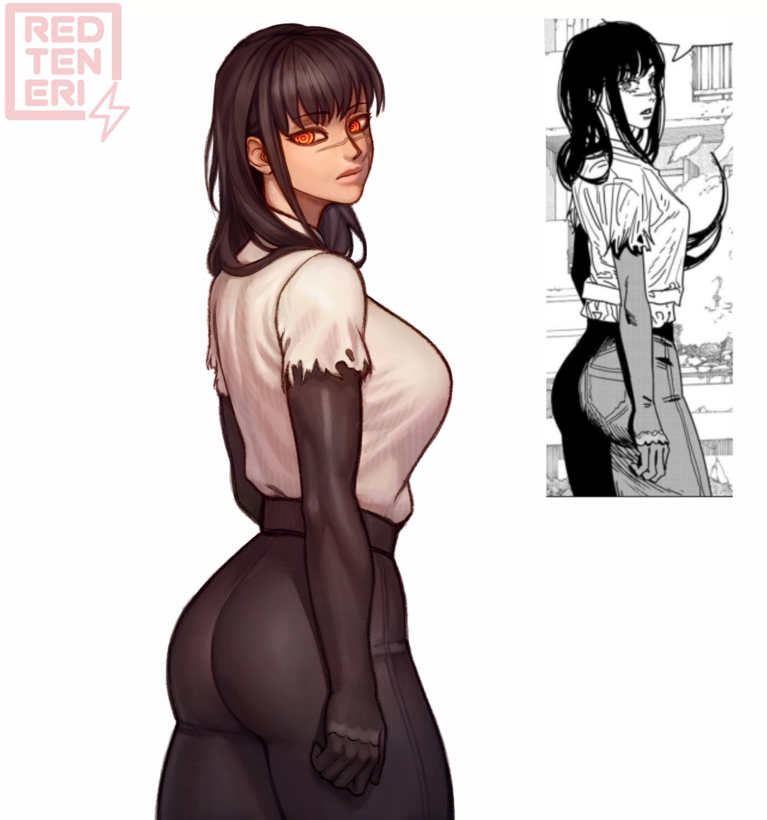 1girls, ass, chainsaw man, female, looking back, presenting ass, redteneri, tagme, tight clothing, yoru (chainsaw man)