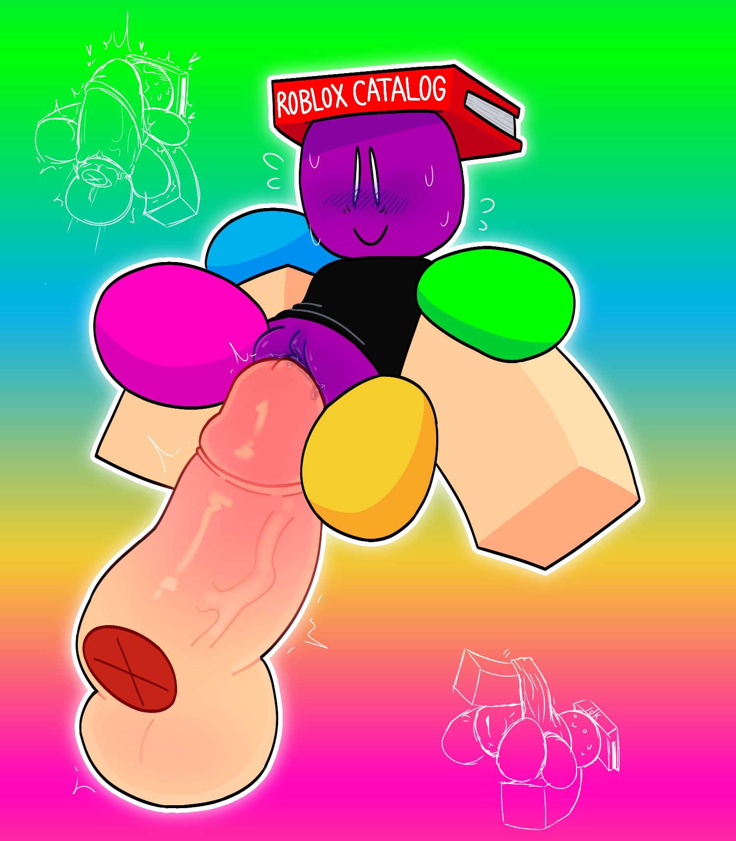 belly bulge, bfad, blocky body, blush, blushing, catalog avatar creator, cuntboy, disembodied hands, disembodied penis, huge size difference, intersex, male, multicolored body, nejajiku nsfw, nervous, nervous smile, penis, plushie, plushophilia, pussy, roblox, roblox avatar, roblox23074, robloxian, size difference, sweat, tagme, wet pussy