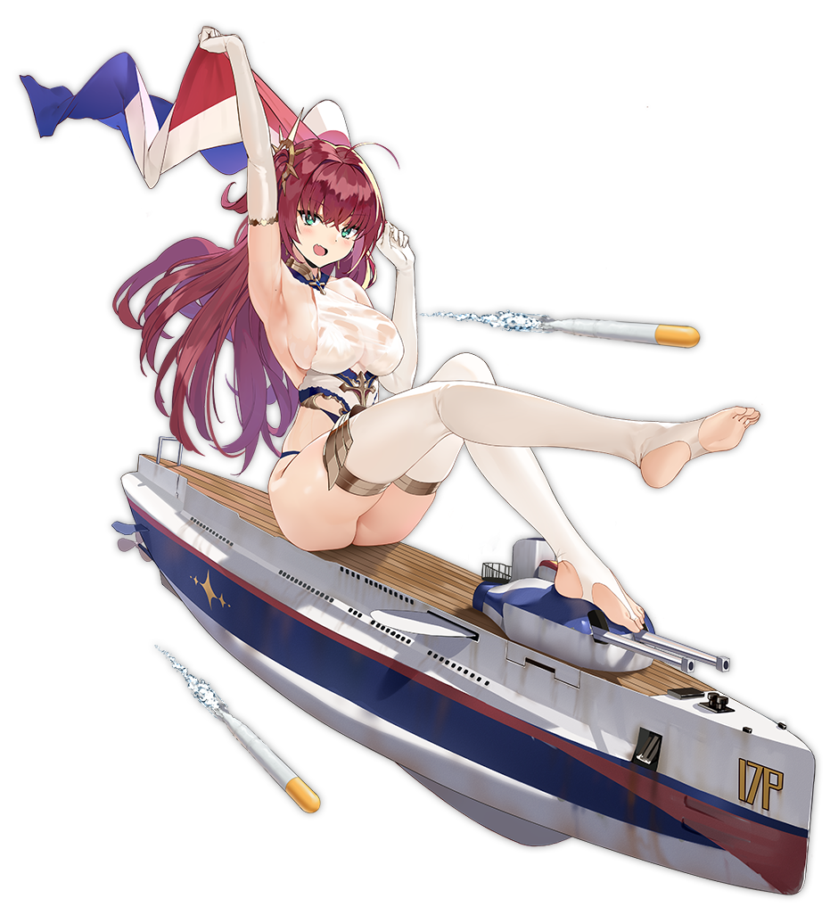 :d ahoge american_flag arm_up armpits ass azur_lane bare_shoulders black_background blush breasts bridal_gauntlets cg elbow_gloves feet female flag french_flag full_body gloves green_eyes hair_ornament holding holding_flag large_breasts long_hair looking_at_viewer no_shoes official_alternate_costume official_art one-piece_swimsuit open_mouth red_hair ship sideboob simple_background sitting skindentation smile soles solo stirrup_legwear surcouf_(azur_lane) swimsuit tachi-e thighhighs thighs toeless_legwear toes transparent_background watercraft wet white_gloves white_thighhighs