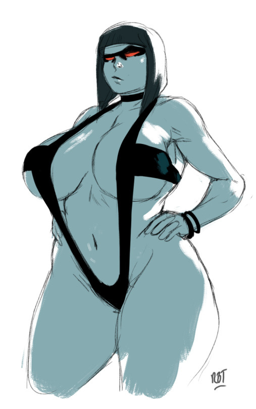 1girls big_breasts breasts darkseid dc female genderswap genderswap_(mtf) lady_darkseid mature_female navel red_eyes redblacktac rule_63 sling_bikini solo swimsuit thick_thighs wide_hips